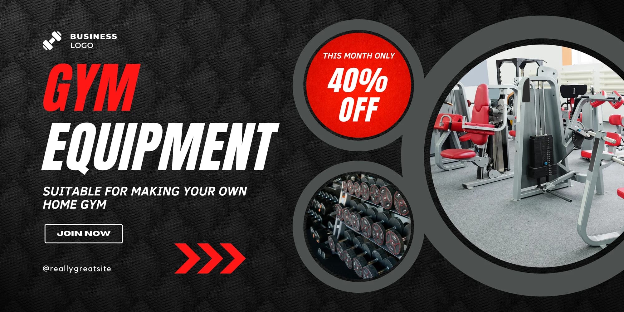 Gym Equipment Creative: A high-contrast campaign creative concept for presenting gym equipment with immediate product and offer clarity.